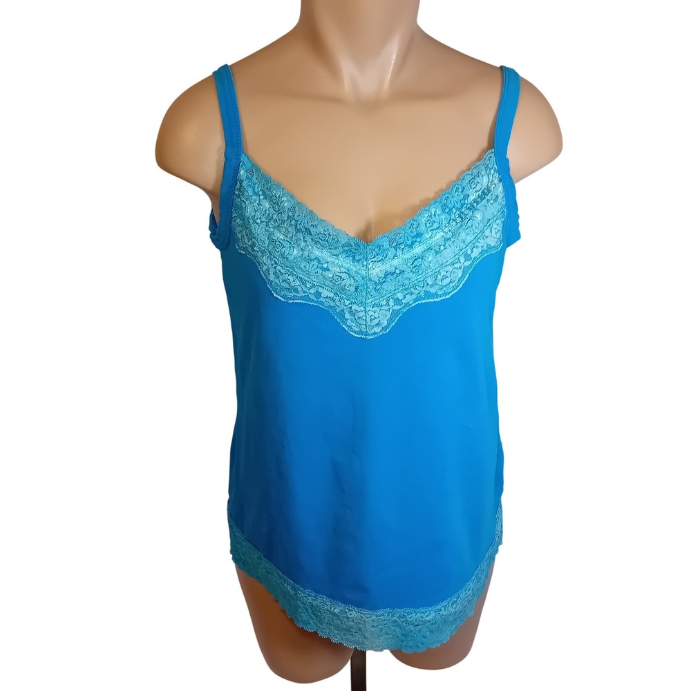 Y2K AE Sport Blue Lace Trim V Neck Cami Mcbling Minimalist Summer Basic Fits‎ XL